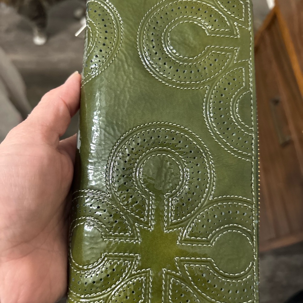 Coach Accordion Wallet Olive Perforated Patent Leather - NWT & receipt 2011